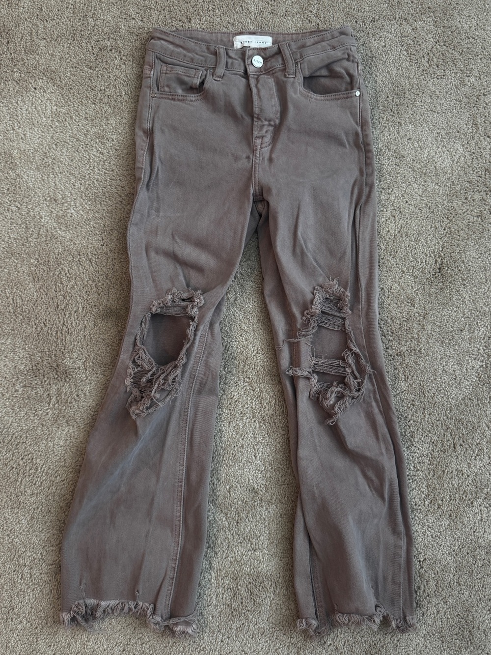 Risen Jeans Distressed Straight Leg Raw Hem Jeans Brown Size 1/25